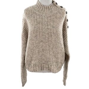 Jessica Simpson sweater L beige mock turtleneck faux buttons old money academia